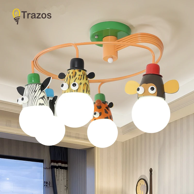 TRAZOS Мультфильм Led Детская люстра освещение для детской комнаты ткань абажур Люстра для мальчиков Спальня блеск для девочек Lustresa