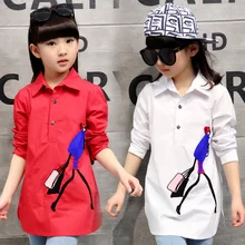 Весна для девочек белая рубашка с длинными рукавами хлопок, вышивка в длинный участок Новинка универсальные