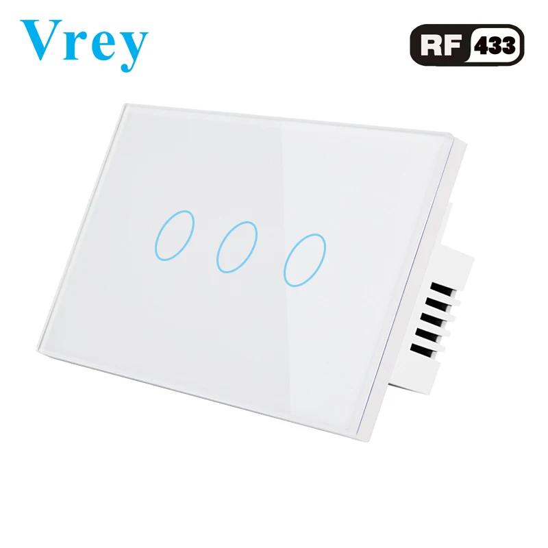 

Vrey US Standard touch Switch 3 Gang,Support RF433 Remote Control Smart Wall Switch, Intelligent touch light switch