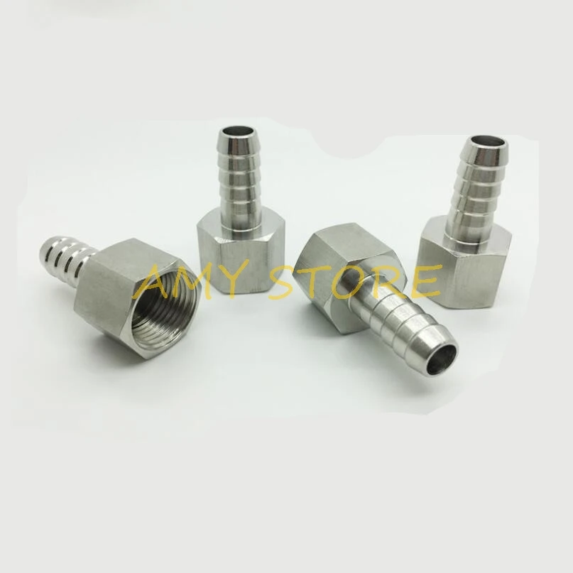 

1Pc SS304 1/8 1/4 3/8 1/2" BSP Female Pipe Fitting x 6 8 10 12mm Hose Barbed Tail Air Tube Reducer HEX Joint Coupling Connector
