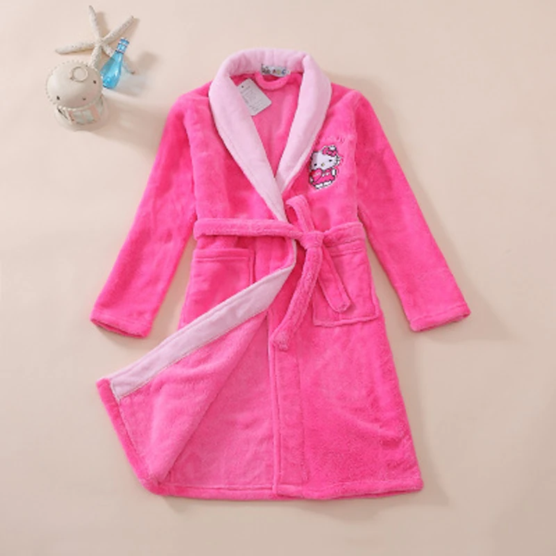 New 2015 winter Children warm robe hello kitty bathrobe girl coral