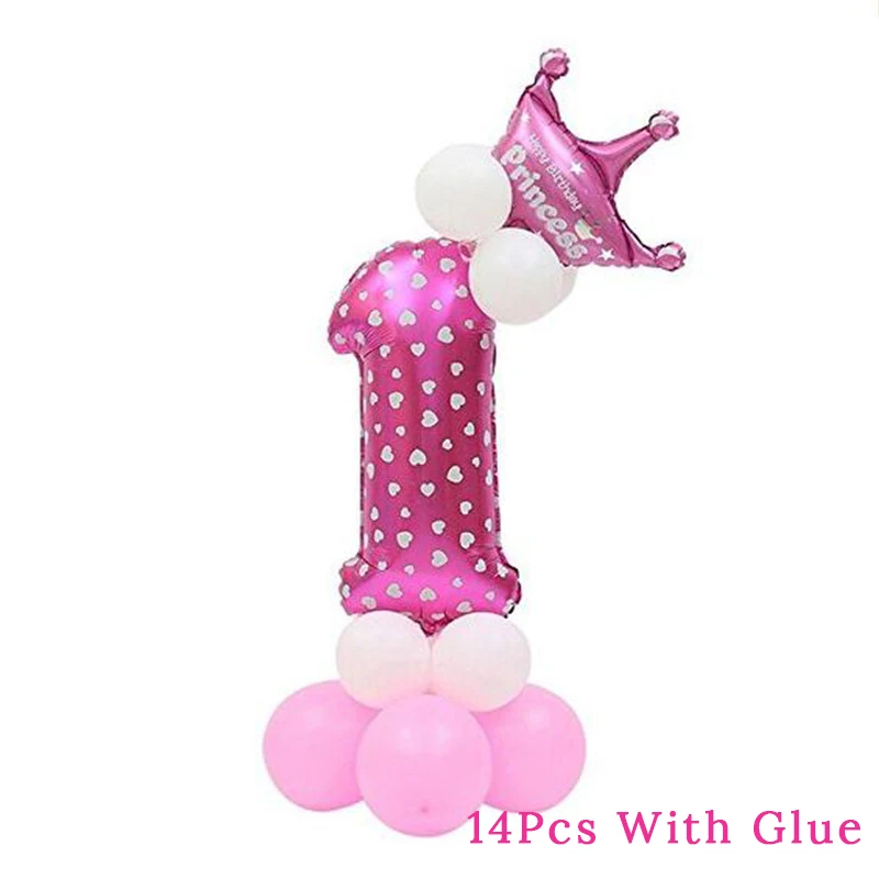 1 костюм, розовые/синие воздушные шары для первого дня рождения с короной принцессы и принца для мальчиков и девочек, Беби Шауэр детский вечерние украшения на день рождения - Цвет: 1set 1number 3