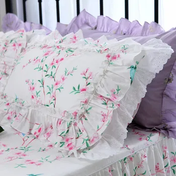 

2pcs luxury pillow case Embroidery double ruffle lace pillowcase Satin cotton pillow cover home bedding pillow cases pillow sham