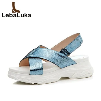 

Tuyoki Solid Colors Simple Metal Buckle Real Leather Fashion Sandals Sneakers Hot Ins Platform Summer Shoes Women Size 34-39