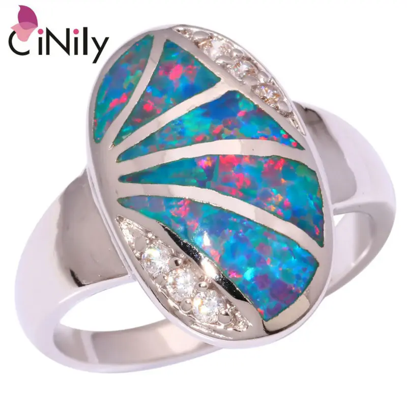 

Created Rainbow Fire Opal Cubic Zirconia Silver Plated Ring Wholesale Retail for Women Jewelry Ring Size 7 8 9 OJ8953