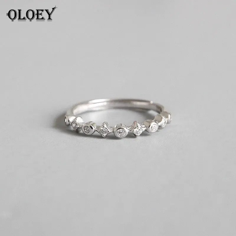 

OLOEY 100% Pure 925 Sterling Silver Resizable Rings for Women Girls Clear Zircon Midi Finger Ring Fine Jewelry Gifts YMR502