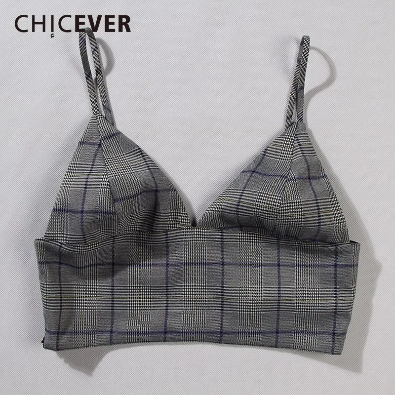 

CHICEVER Homemade Autumn Women Tube Top Spaghetti Strap Plaid Hit Colors Fashion Plus Size Tops Clothes New Elegant 2019