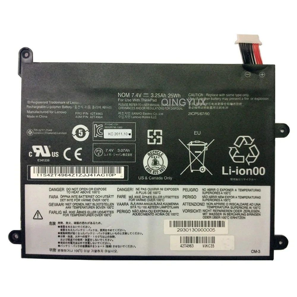 Аккумулятор для ноутбука QINGYUX 7 4 V 25Wh 3.25Ah 42T4965 совместим с ThinkPad 1838 10 1 &quotTablet PC P/N 42T4963