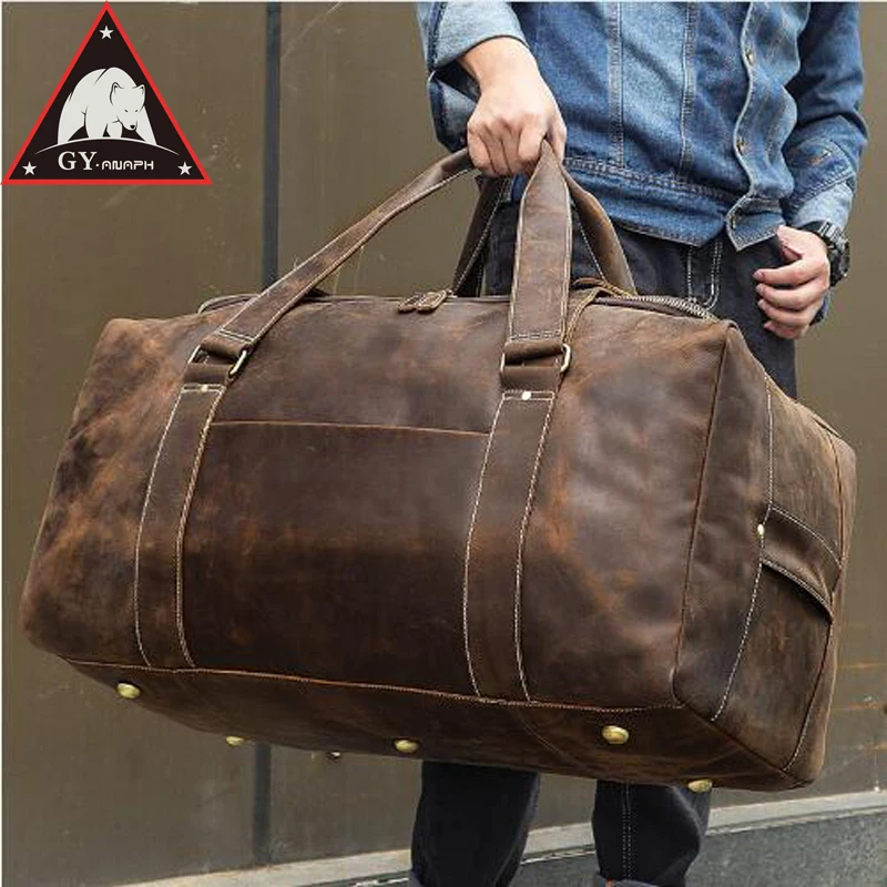 

Vintage Crazy Horse Travel bagss for Men Large Capacity Weekend bagsss Leather Duffle Zip-around lady Garments Luggage