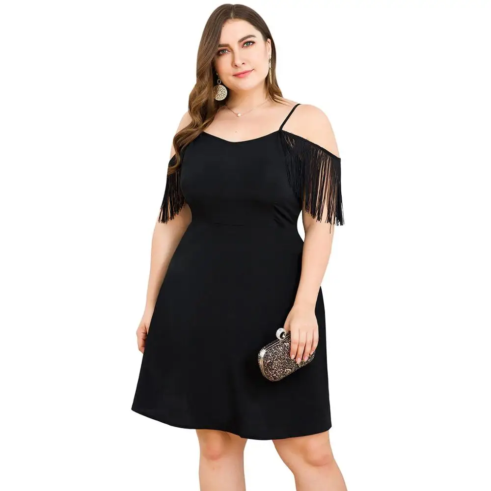 Кисточки короткий рукав Vestidos de fiesta noche плюс размер 3XL 4XL черный ремешок