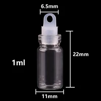 100pcs 11*22*6.5mm 1ml Mini Glass Wishing Bottles Tiny Jars Vials With Plastic Stopper 2