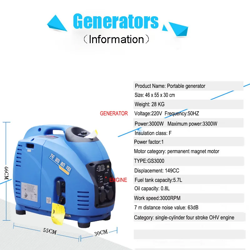 3000W 220V AC New Model Lightest Inverter Generator,Portable generator for Camping,Outdoor generator for Picnic,GS3000