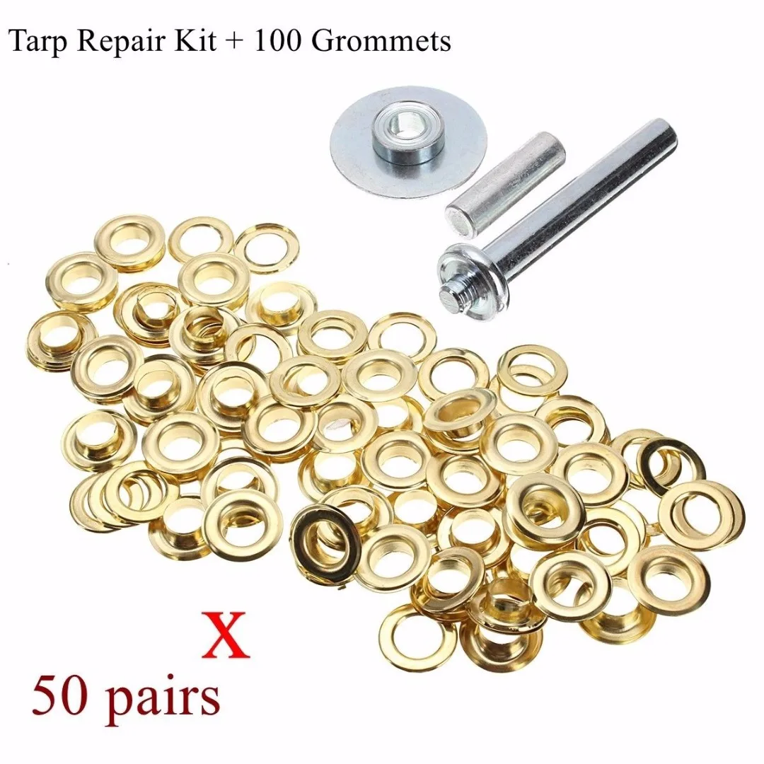 DWZ 100Pcs Punch Grommets and Tarp Repair Kit Hole Eyelet Tarpaulin Awning Tent