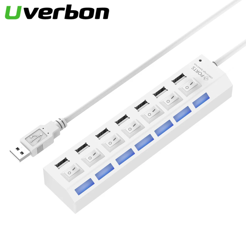 

7 Ports Micro Hub USB Splitter High Speed USB Hub 2.0 480Mbps On Off Switch USB Splitter Adapter For PC Laptop Computer USB Hub