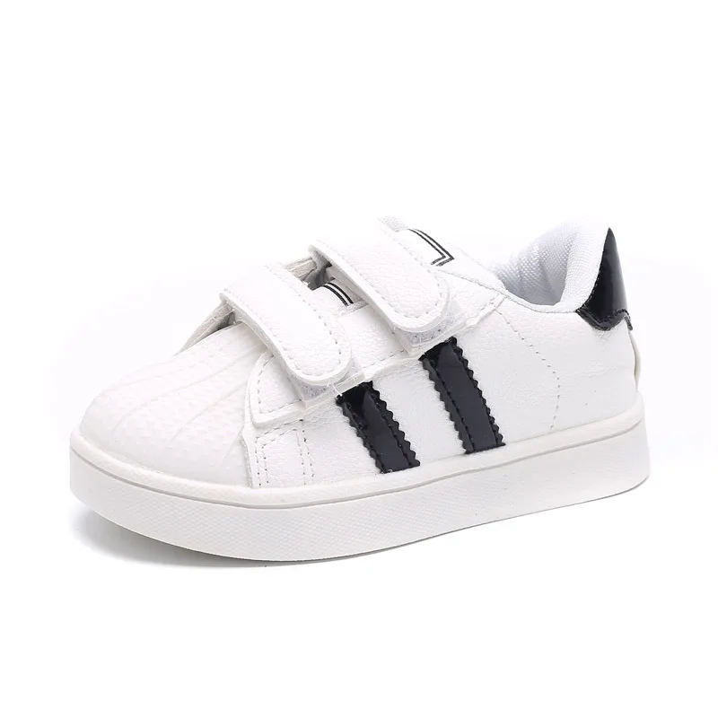 

2019 new fashion spring children's shoes white flat children's sports shoes striped PU shoes