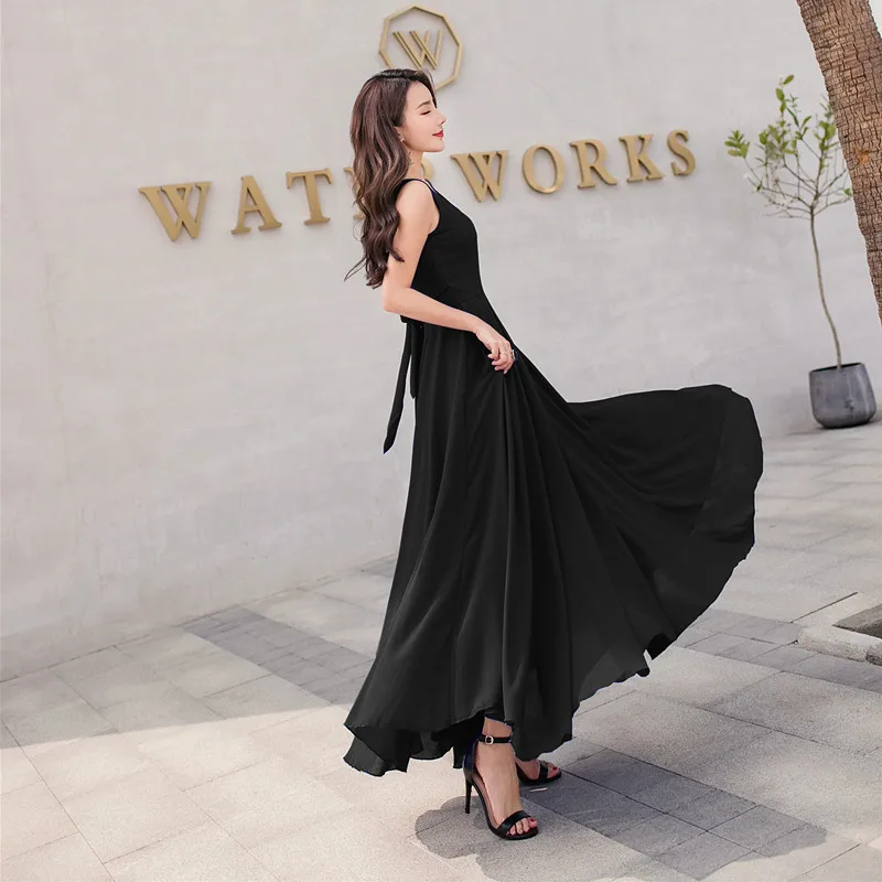 2019 New Summer Beach Dress Women's Fashion Sleeveless V-Beck Red Blue Long Dress Elegant Robes Women's Plus Size 5XL (22)