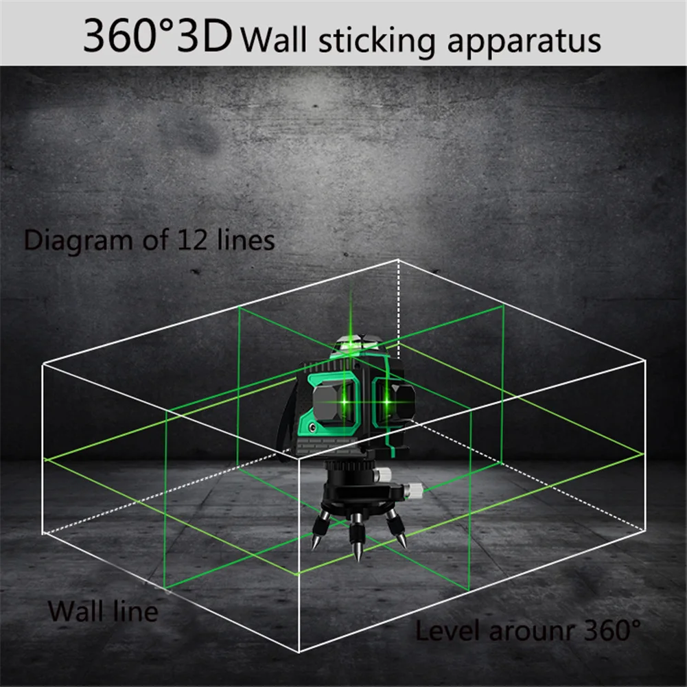 3D 12 линий зеленый лазерный уровень приемник самонивелирующийся 360 градусов горизонтальный и вертикальный крест мощный зеленый лазерный луч линии