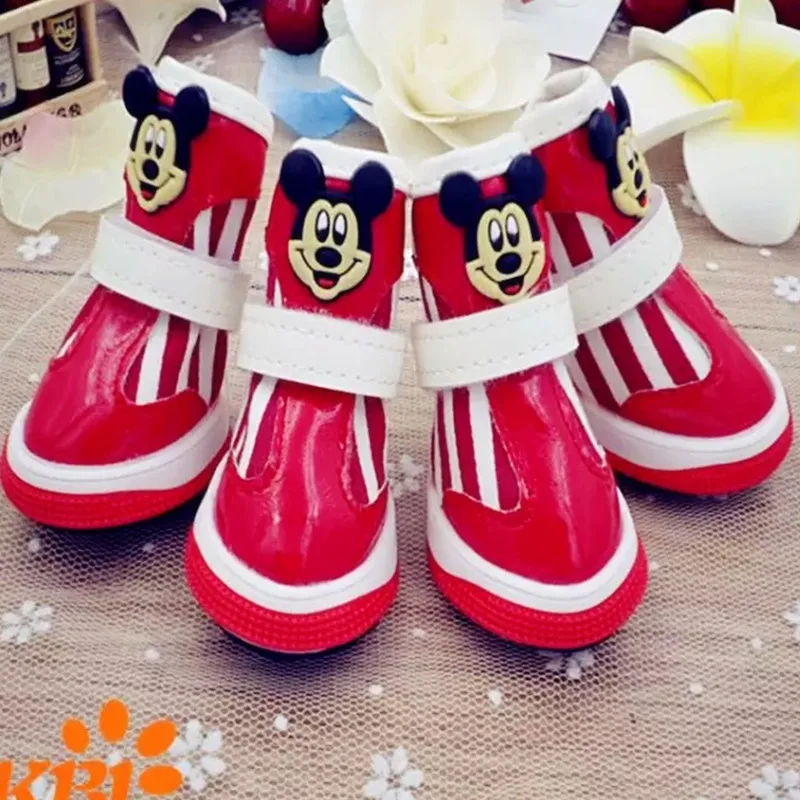 

Small Dog Shoes Waterproof Cute Cartoon Design PU Pet Shoes Spring And Autumn Boots For Dogs Red,Yellow,Blue