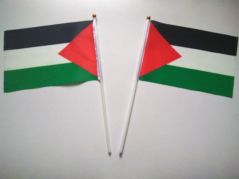 

Wholesale Hand wave banners Palestine small National flags polyester materials with pole 14*21 cm