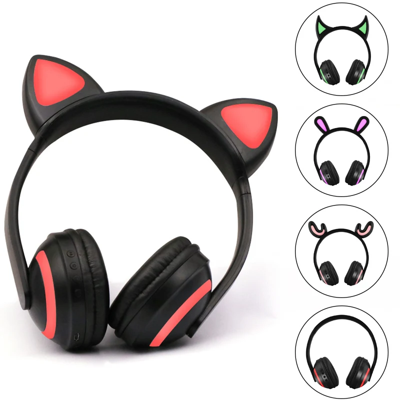

Cat Ear Headphones 7-Color Flashing Glowing Ear Headset Earphone Bluetooth Headphone For Girls Kids Gaming Rabbit Deer Devil Ear