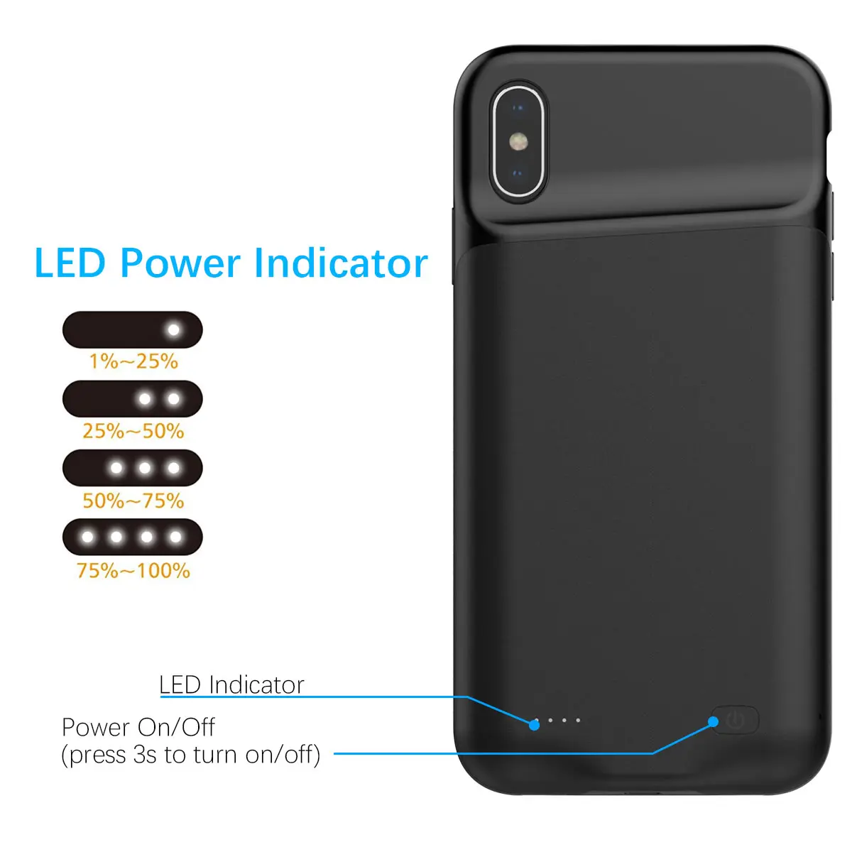 For iPhone Xs Max 5200mAh Battery Charger Fitted Bumper Case with Audio Spare Charger Power Bank Case Phone Protective Cover