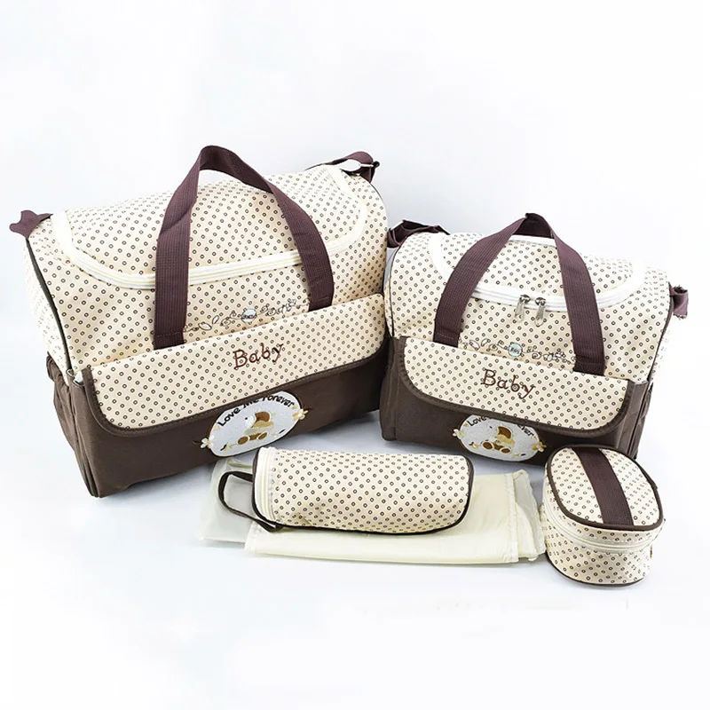 5pcs/set Baby Diaper Bag Large Capacity Organizer Bag Changing Nappy Bag For Baby Moms Maternity Bag - Цвет: T6316-Brown