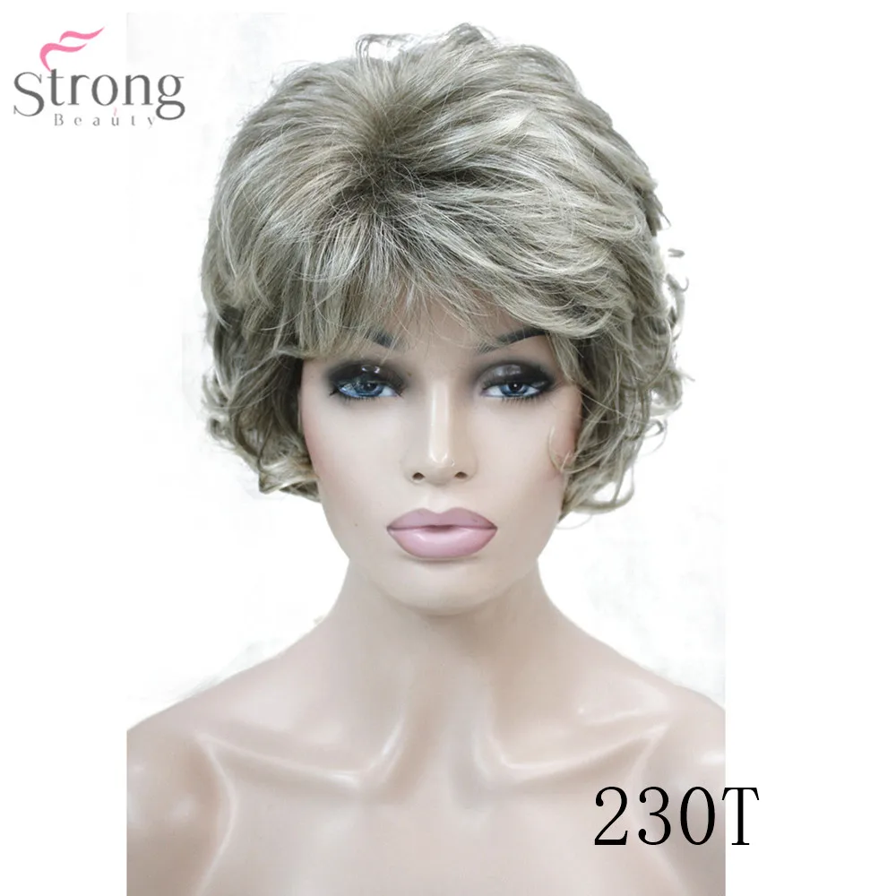 StrongBeauty женский синтетический парик монолитным Короткие вьющиеся волосы блонд/черный натуральные парики