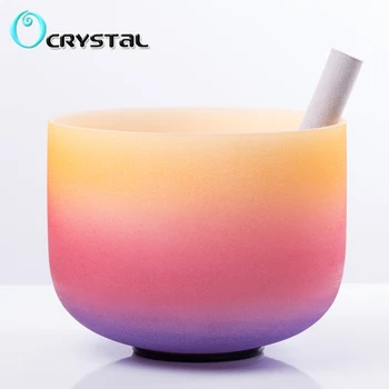 

8" Note E Solar Plexus Chakra Rainbow Colored Frosted Quartz Crystal Singing Bowl FREE Shipping for some country