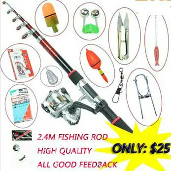 

12 Accessories Fishing tackle fishing Rod ultra hard sea rod set 2.4 Meters pole set fishing tackle set Free Shipping