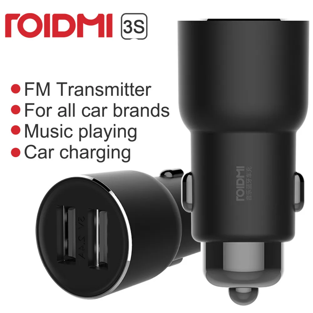 ROIDMI 3S FM Transmitter for Car,WGOAL Wireless Radio Adapter Car Kit 5V/3.4A Dual USB Fast Car Charger for Cell Phone Black 4352716337 