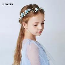 С цветочным принтом с повязкой на голову для девочек наряды жемчуг ручной работы с цветочным прекрасный жемчуг на свадьбу для подружки невесты, украшенные мехом SG05