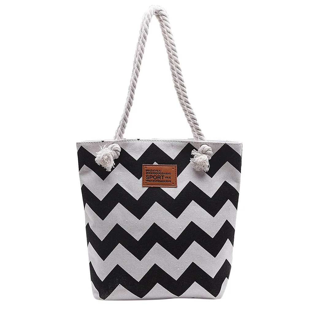 New Casual Women Striped Large Capacity Tote Canvas Shoulder Bag Shopping Bag Beach Bags Casual Tote Bolsa Feminina#H10