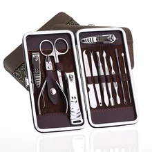 12 в 1 маникюрный набор инструментов для ногтей ножницы для стрижки ногтей Пинцет Нож маникюрный набор для маникюра ногтей с кожаным чехлом
