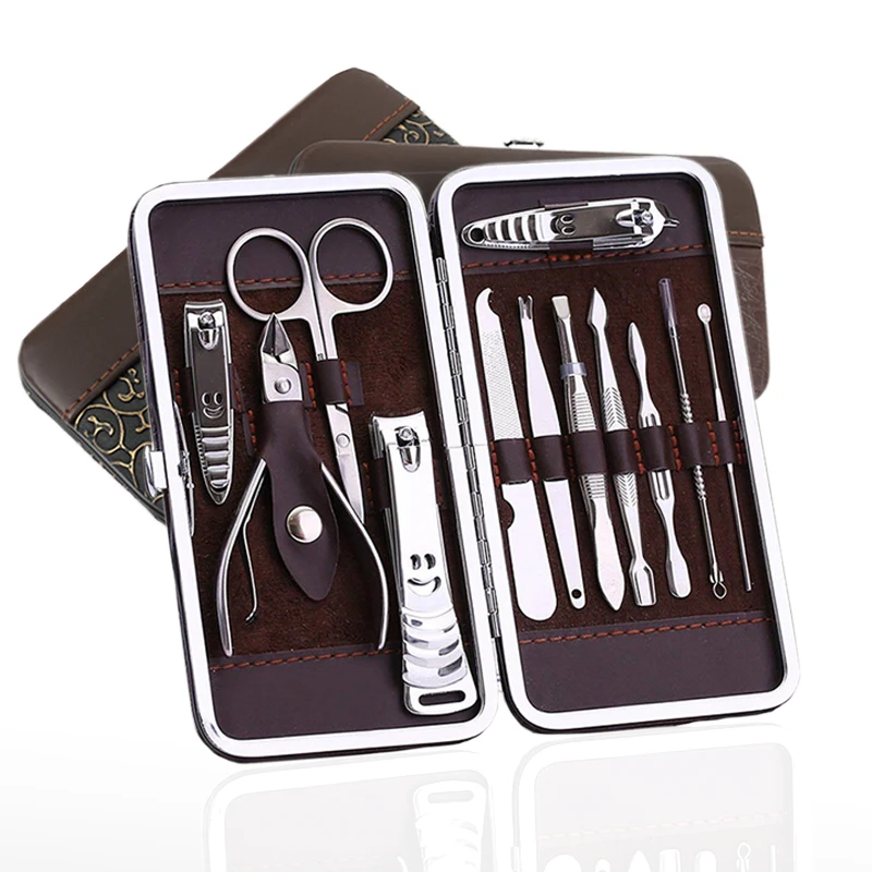 

12 in 1 Nail Art Manicure Tools Set Nails Clipper Scissors Tweezer Knife Manicure Sets For Nail Manicure with Leather Case