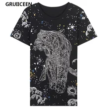 GRUIICEEN черная футболка женские модные хлопковые повседневные футболки с круглым вырезом и принтом тигра топы для летних брендовых дизайнерских SG-0819302