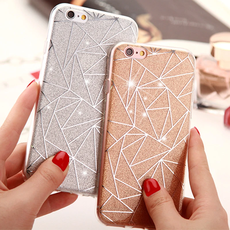 

Fashion Shining Flashing Rhombic Geometry TPU Case For iPhone 7 8 6 6s Plus Plating Plain Back Cover for iPhone X 6s 7 Plus
