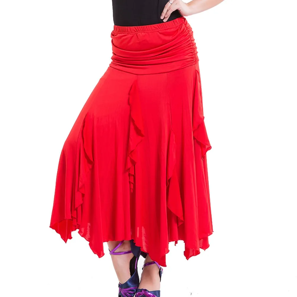 Модная Современная юбка для танцев, юбки с цветами и блестками, юбки для танго, бальных танцев, вальса, юбки для женщин, для взрослых, вечерние юбки средней длины - Цвет: red