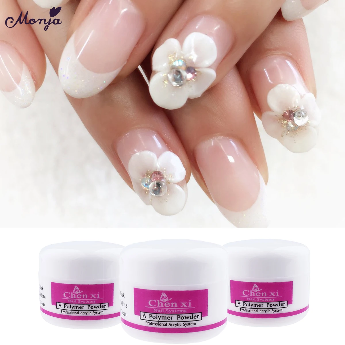 

Monja 3 Color Nail Art Transparent Acrylic Powder Crystal Polymer Tips Builder False Tips Manicure Tool