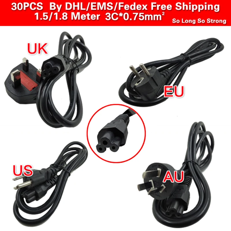 30PCS 1.5m 3Pin Power adapter Cord Cable for Printer Laptops Game