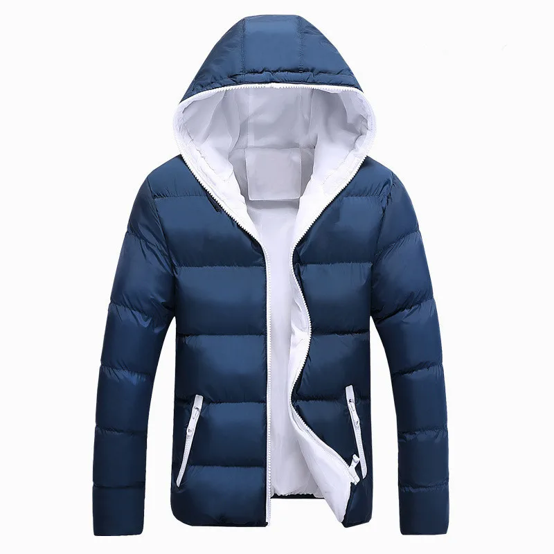 Зимние мужские куртки с капюшоном, повседневные однотонные мужские парки, плотные теплые блестящие пальто, облегающие теплые ветровки, водонепроницаемые куртки - Цвет: White FK050