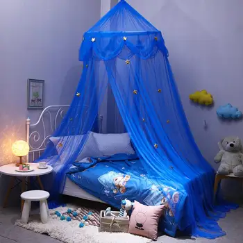 

Blue Upgraded Children's Mosquito Net Star Dreamy Fantasy Star Hanging Lace Dome Round Canopy Mosquito Net Bedroom Bed Curtain