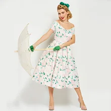 

Sisjuly Vintage 1950s Mid Calf Light Apricot Women Floral Print Dress Off The Shoulder 2017 Summer Party Dress Retro Dresses