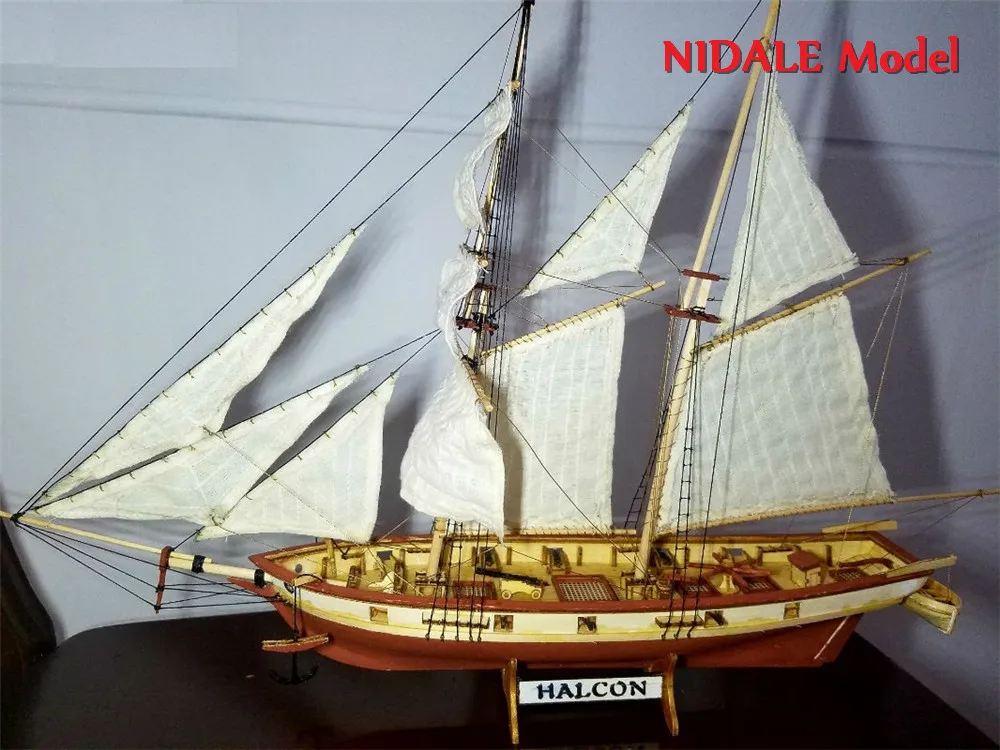 Baltimore Schooner Halcon Sailboat 16" Built Wooden Model Boat Unassembled 