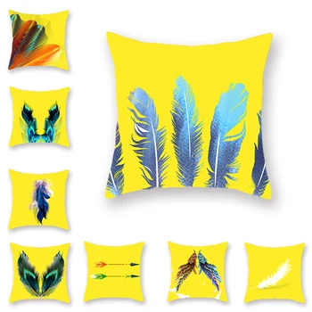 

Nordic Home Peacock Feather Series Polyester Double-sided Printing Cushion Cover Yellow Pillowcase Garden Small Bench Decoration
