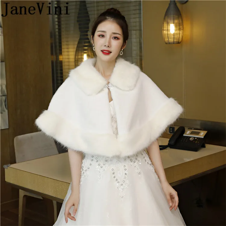 Janevini 2019 Fake Fur Warm Cape Wedding Dress Evening Bolero