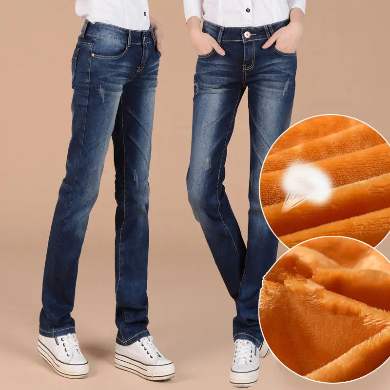 Плюс бархат Высокая талия джинсы Для женщин джинсовые штаны теплые эластичные джинсы-бойфренды брюки Для женщин Повседневное плюс Размеры