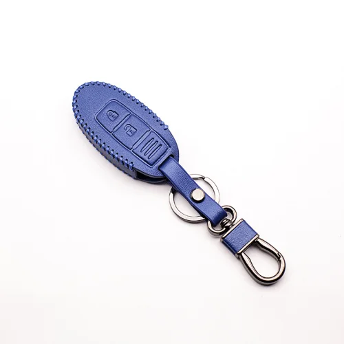 Новинка, 4 цвета, автомобильный кожаный чехол для ключей, черный, красный, синий, коричневый, чехол для ключей для Nissan Tidda Livida X-Trail T31 T32, 3 кнопки дистанционного управления - Название цвета: blue
