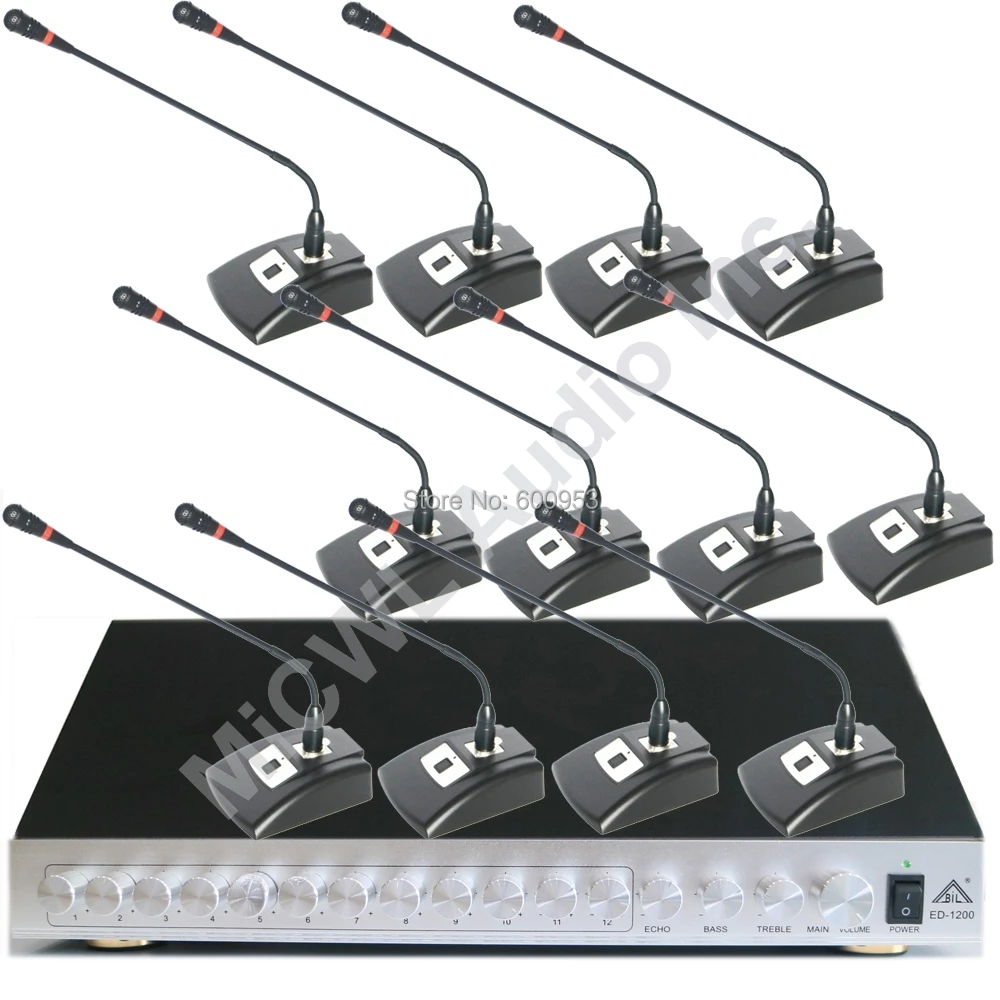 

MiCWL Pro 1to 12 Desk Conference Gooseneck Microphone Mics System 12 Meeting Mic 5m Cable 12 Volume control button ECHO BASS
