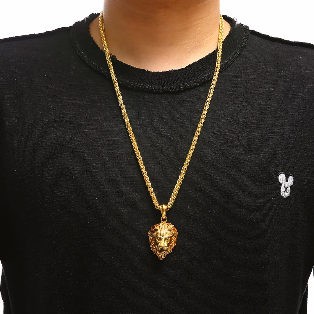 Men's Stainless Steel Luminous Glowing In The Dark Lion Head Pendant Necklace
