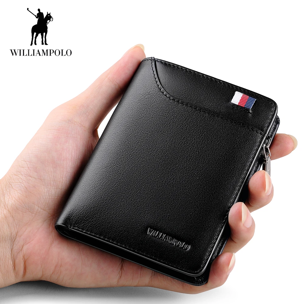 WilliamPOLO 2018 Men Wallet Short Credit Card Holder Genuine Leather Multi Card Case Organizer Purse with Zipper Pocket Portable
